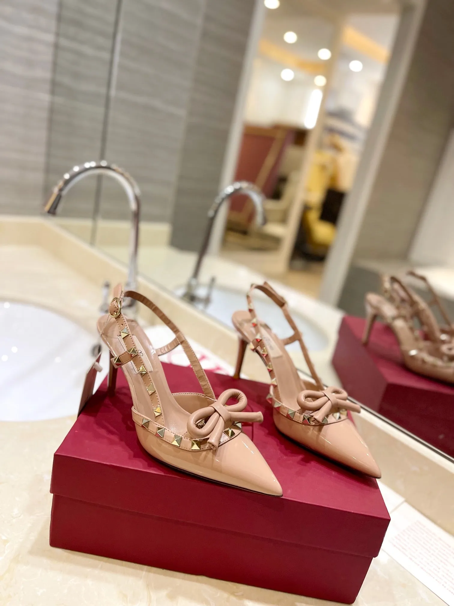 3 Colors Studded Bow High Heeled Sandals