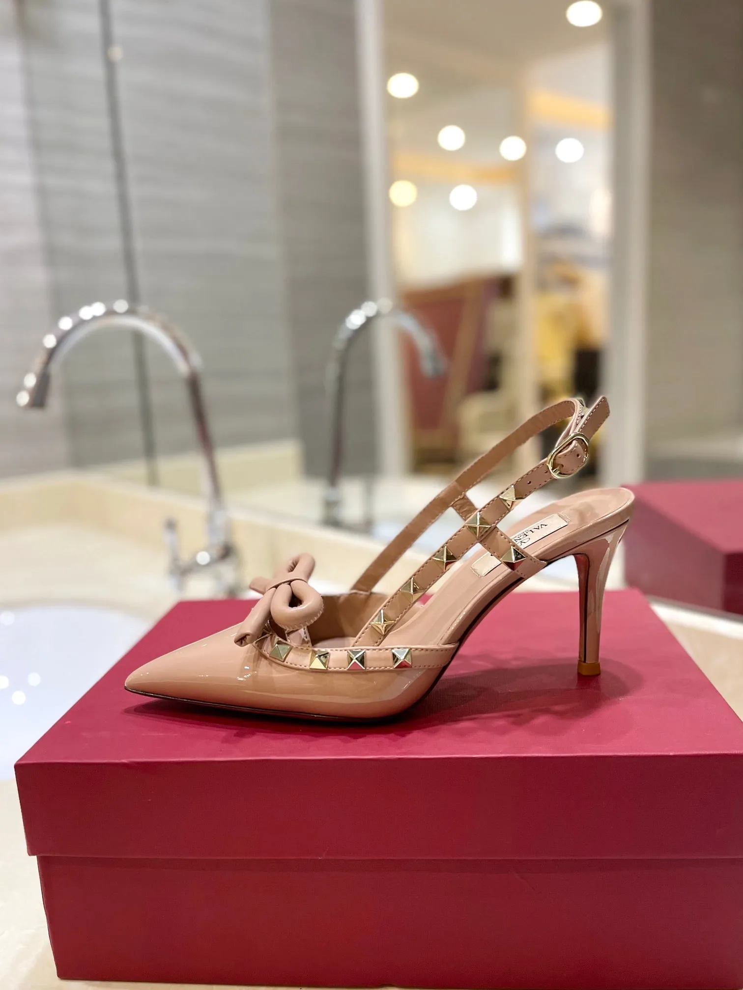 3 Colors Studded Bow High Heeled Sandals