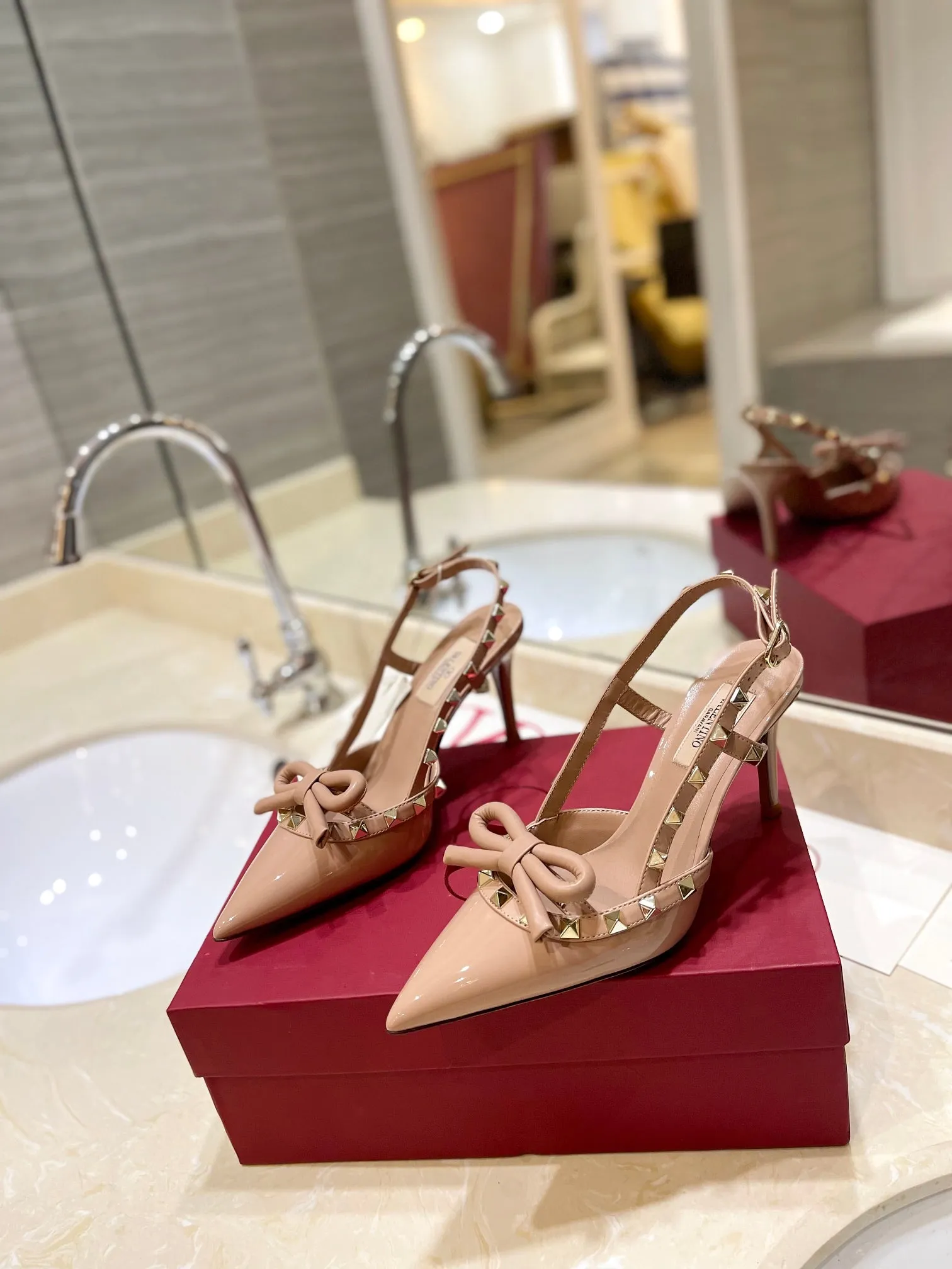 3 Colors Studded Bow High Heeled Sandals