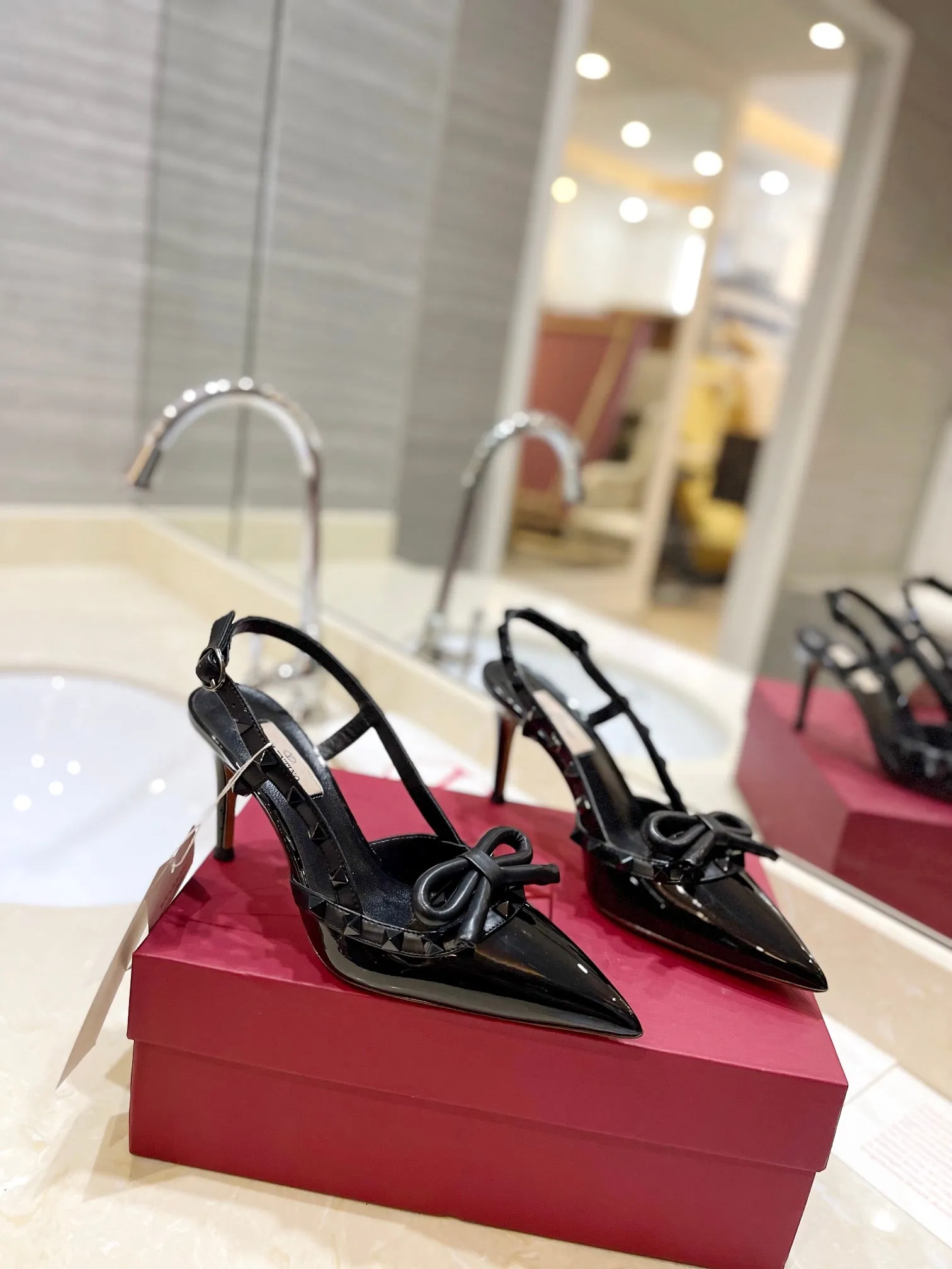 3 Colors Studded Bow High Heeled Sandals