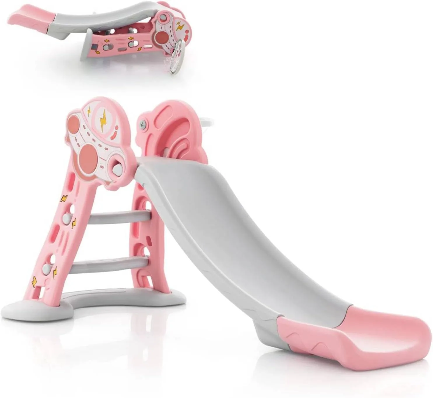 3-in-1 First Folding Slide | Garden Climber Slide Set & Basketball Hoop | Pink | 18m 