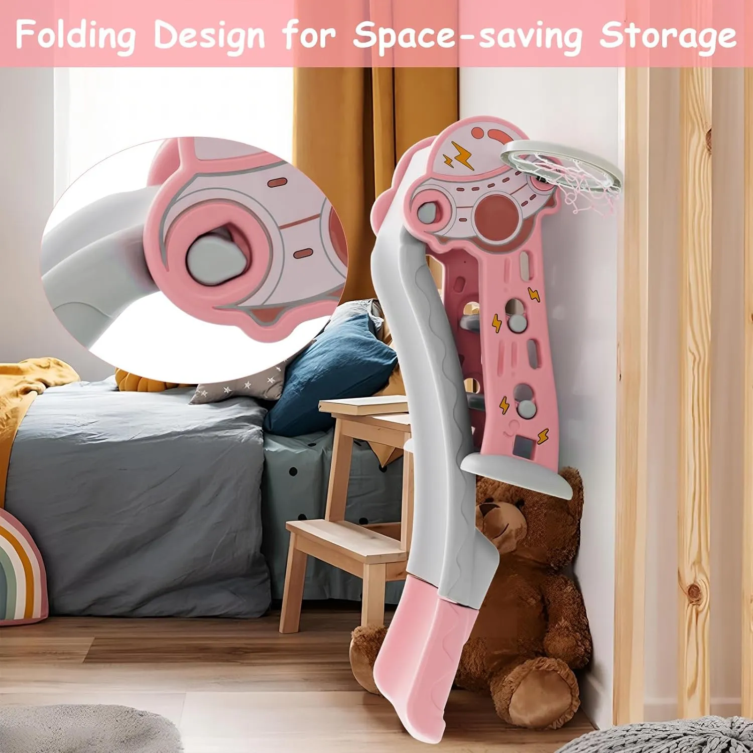 3-in-1 First Folding Slide | Garden Climber Slide Set & Basketball Hoop | Pink | 18m 
