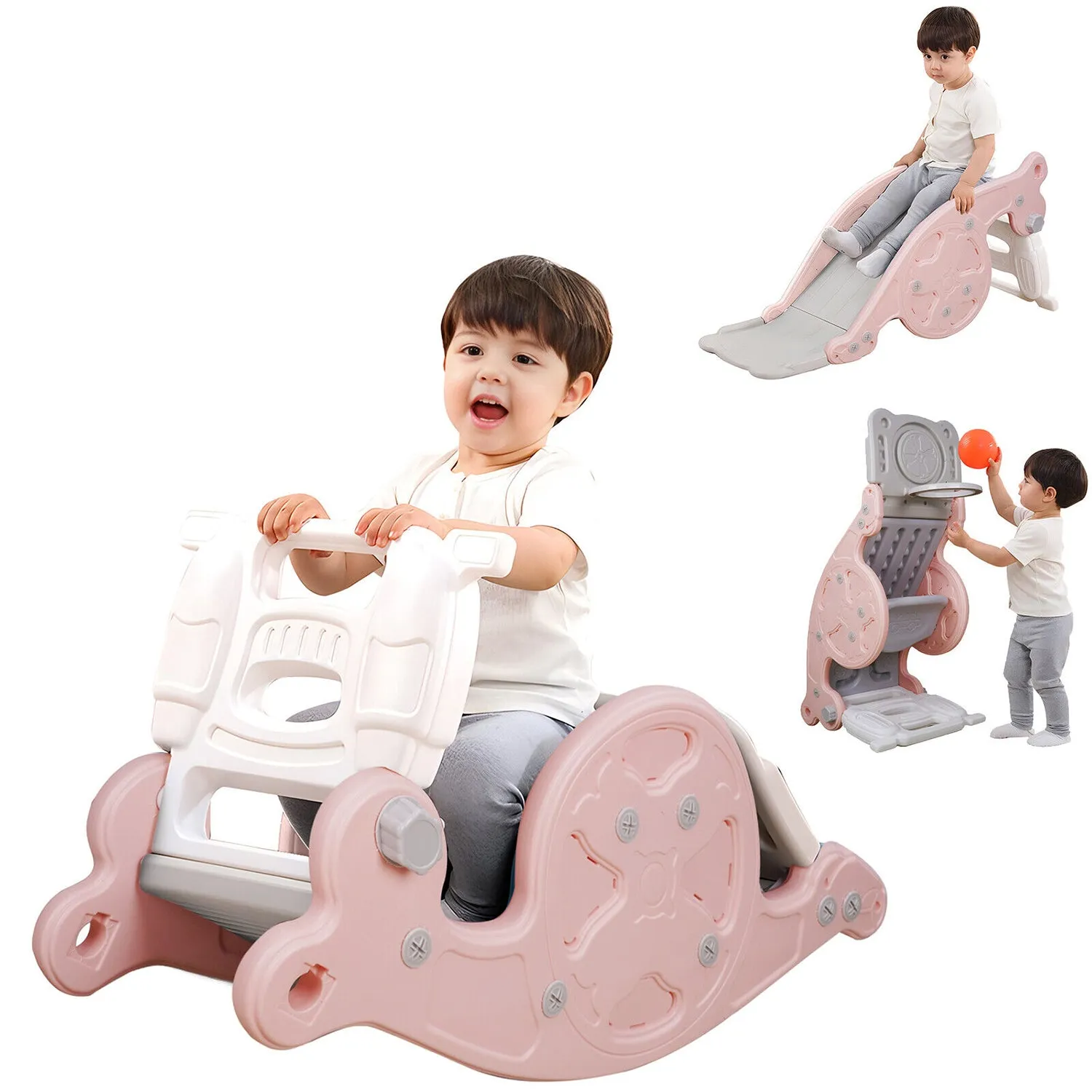 3-in-1 Kids Rocking Horse | Slide | Basketball Hoop | Sports Toy