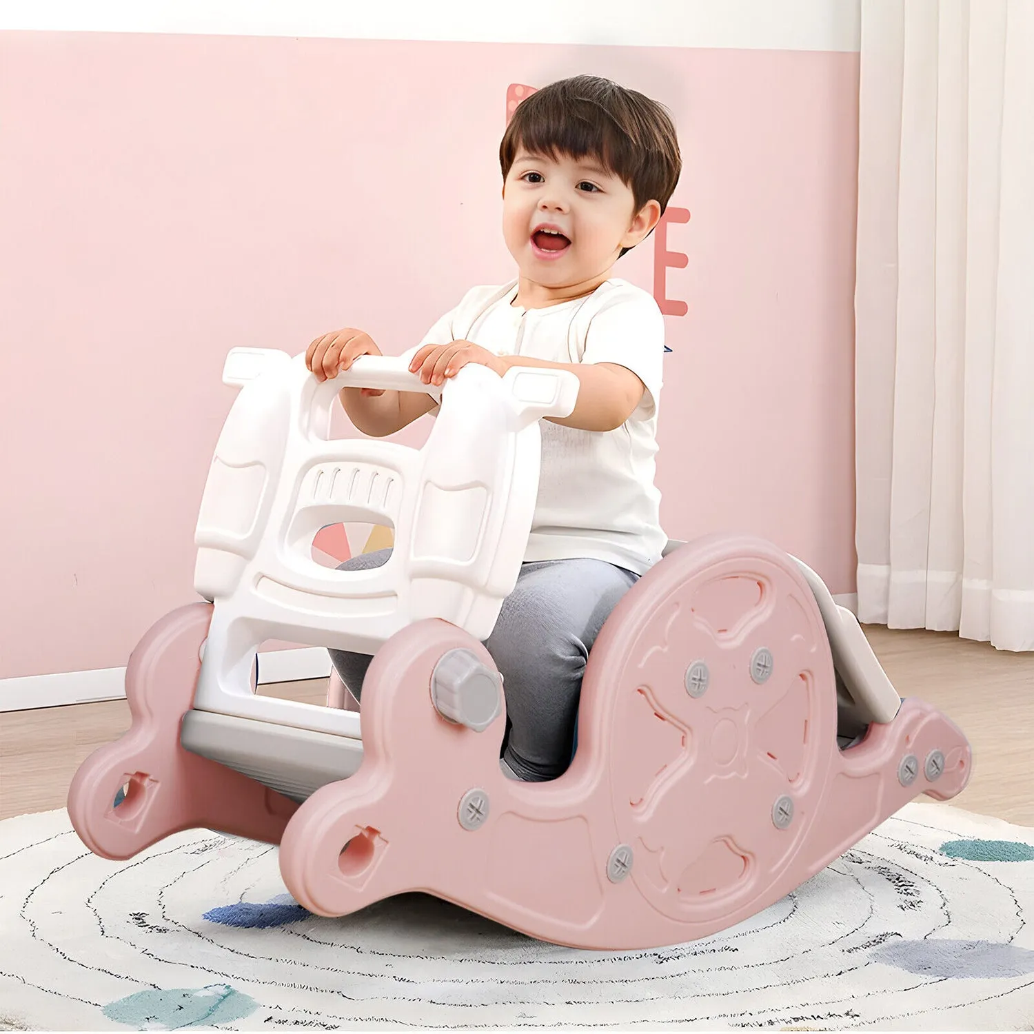3-in-1 Kids Rocking Horse | Slide | Basketball Hoop | Sports Toy