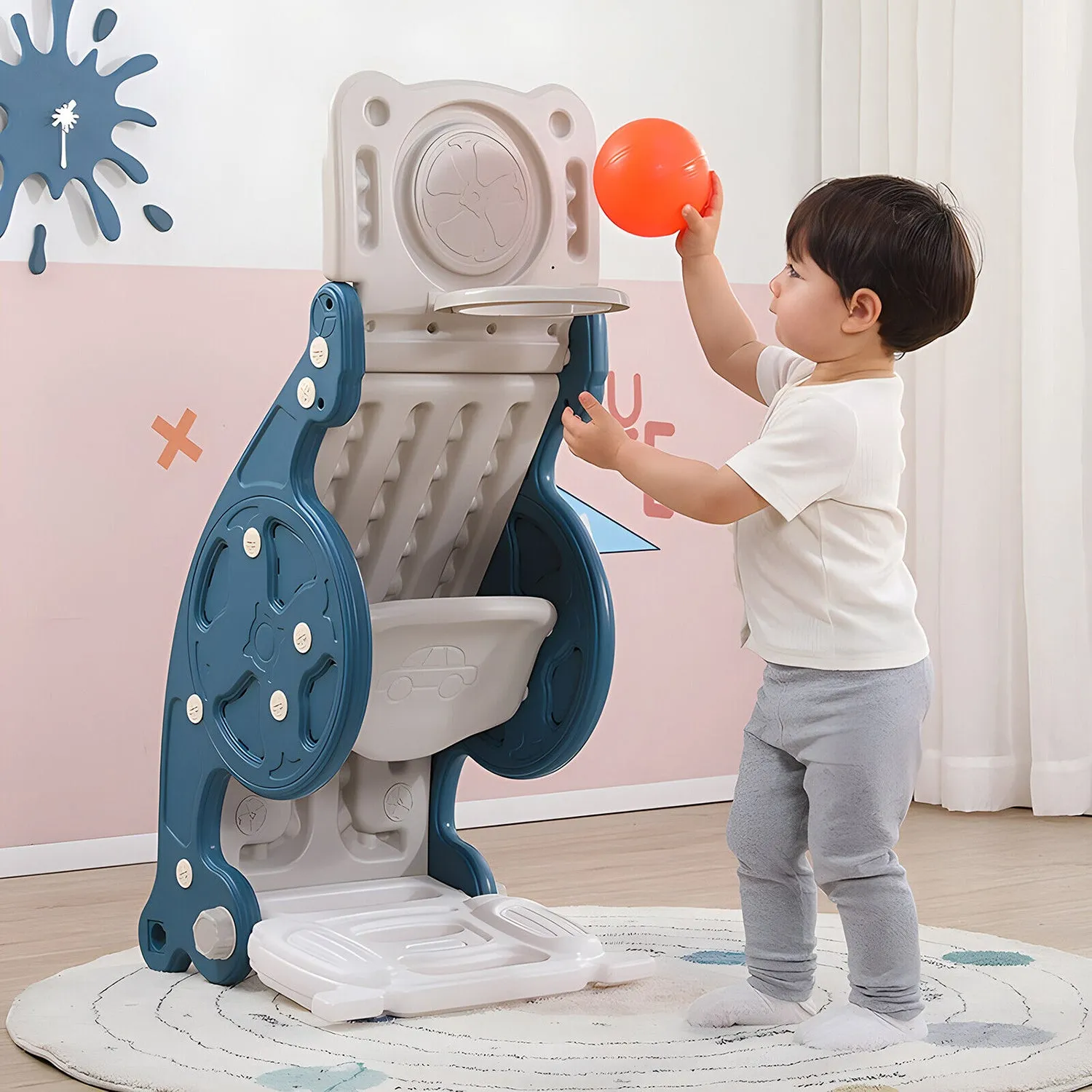3-in-1 Kids Rocking Horse | Slide | Basketball Hoop | Sports Toy