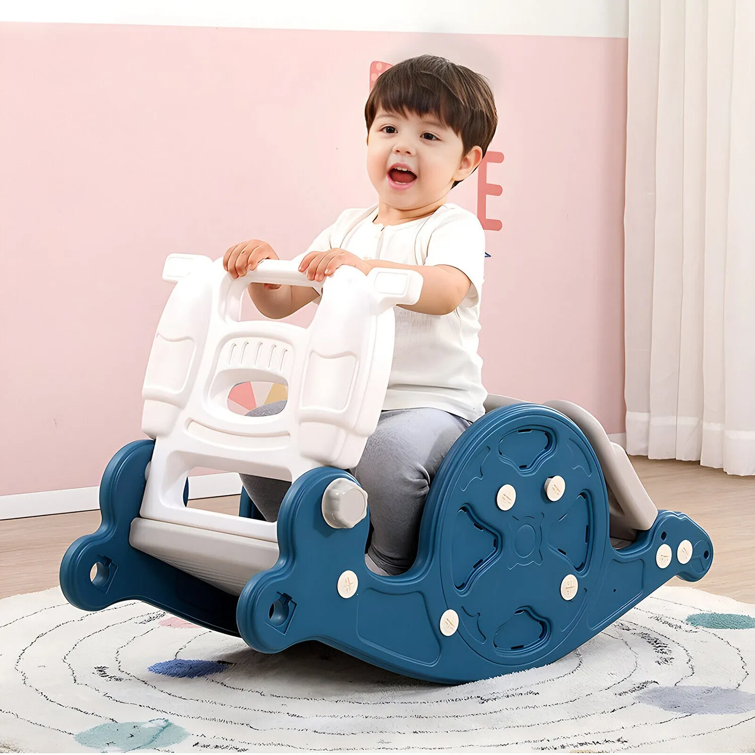 3-in-1 Kids Rocking Horse | Slide | Basketball Hoop | Sports Toy