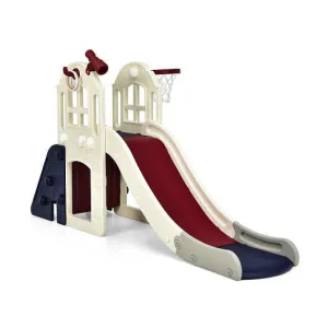 6-In-1 Large Slide for Kids Toddler Climber Slide Playset with Basketball Hoop-B