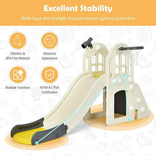 6-In-1 Large Slide for Kids Toddler Climber Slide Playset with Basketball Hoop-Y