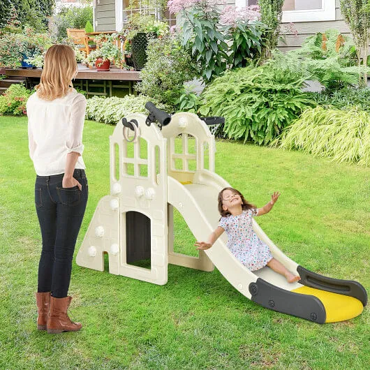 6-In-1 Large Slide for Kids Toddler Climber Slide Playset with Basketball Hoop-Y
