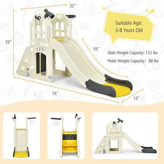 6-In-1 Large Slide for Kids Toddler Climber Slide Playset with Basketball Hoop-Y