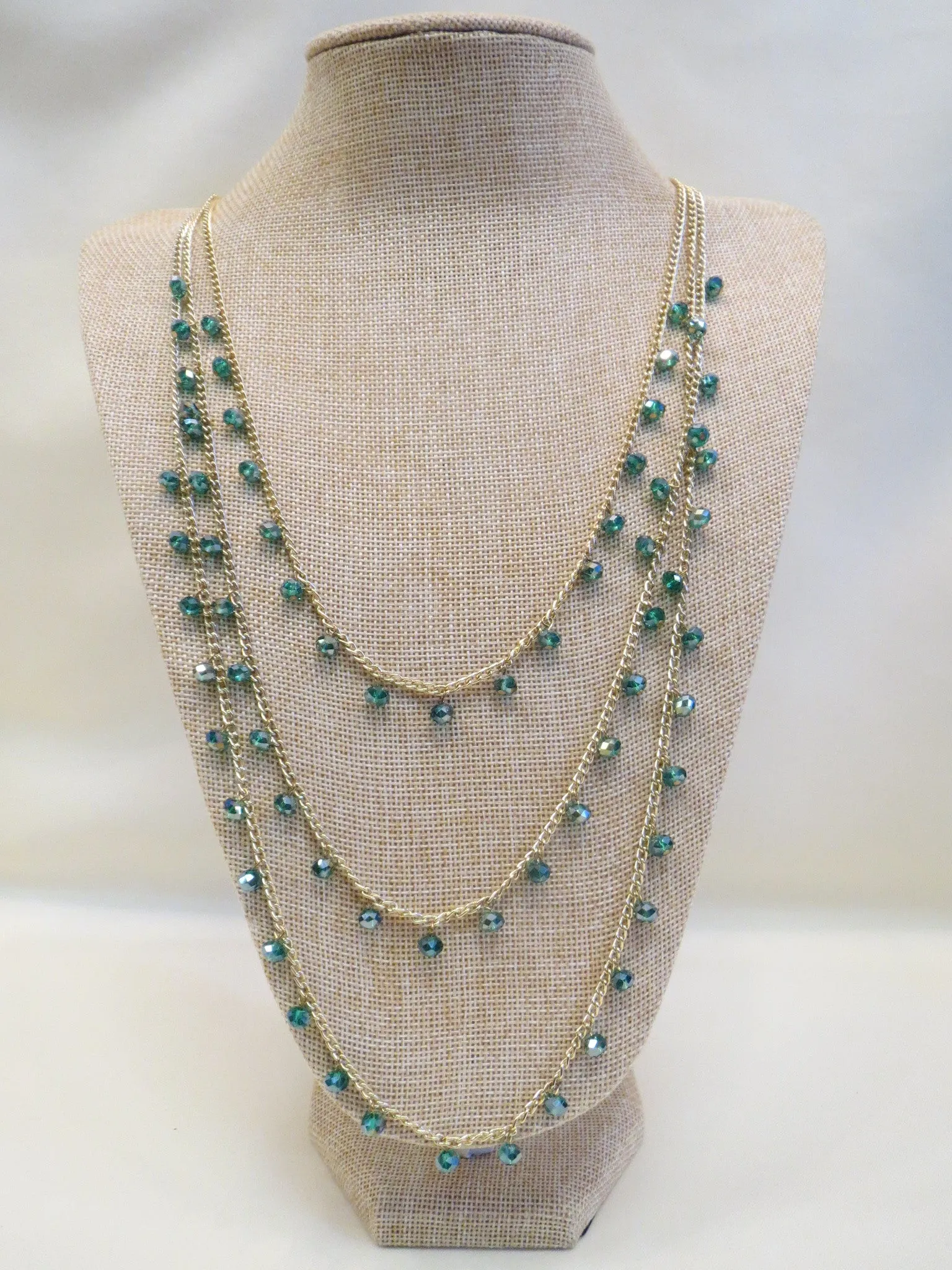 ADO | 3 Layer Teal Beads Gold Chain Necklace