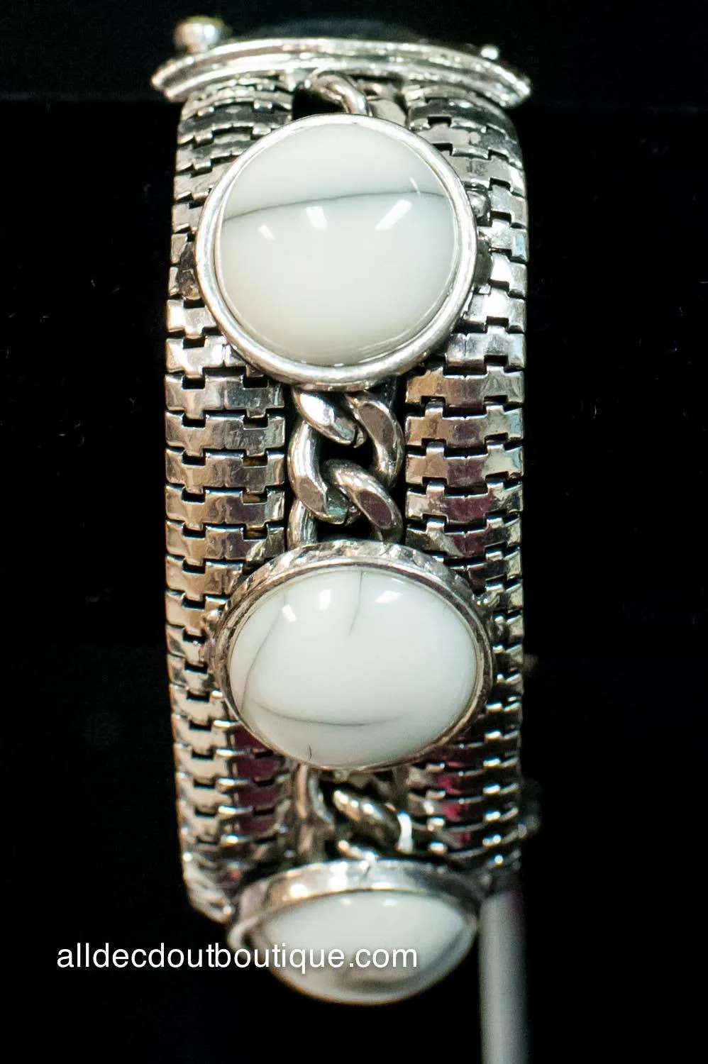 ADO | Black & White Stoned Metal Stretch Bracelet