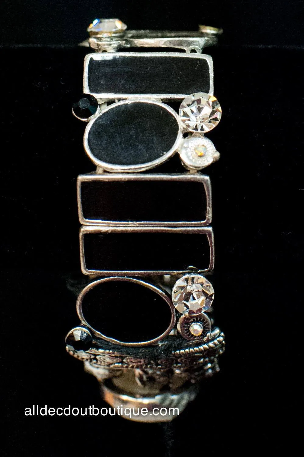 ADO | Black & White Stoned Metal Stretch Bracelet