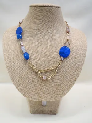 ADO | Blue Bead Gold Chain Necklace Short