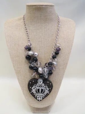 ADO | Chunky Beaded Heart Crown Pendant Necklace