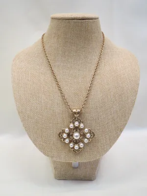 ADO | Gold Pearl Cross Necklace