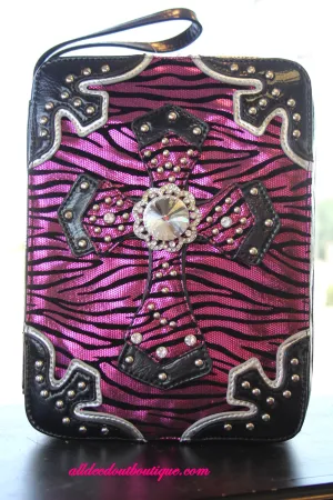 ADO | Pink Zebra and Black Embellished Bible Cover