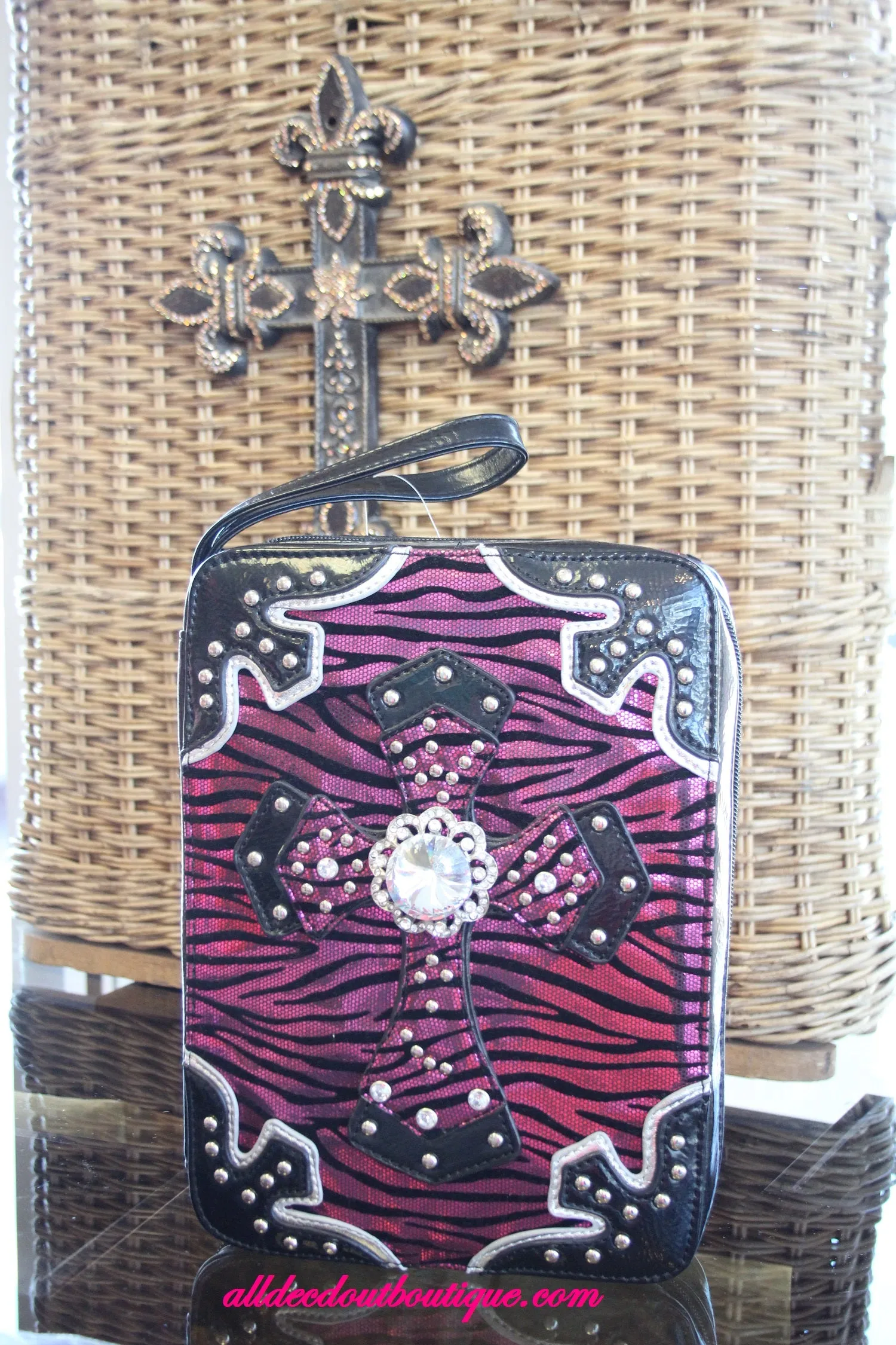 ADO | Pink Zebra and Black Embellished Bible Cover