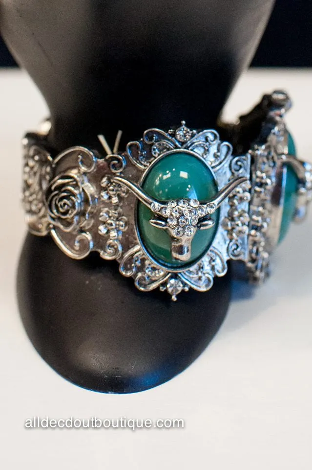 ADO |  Silver Bull Stretch Bracelet with Turquoise Stones