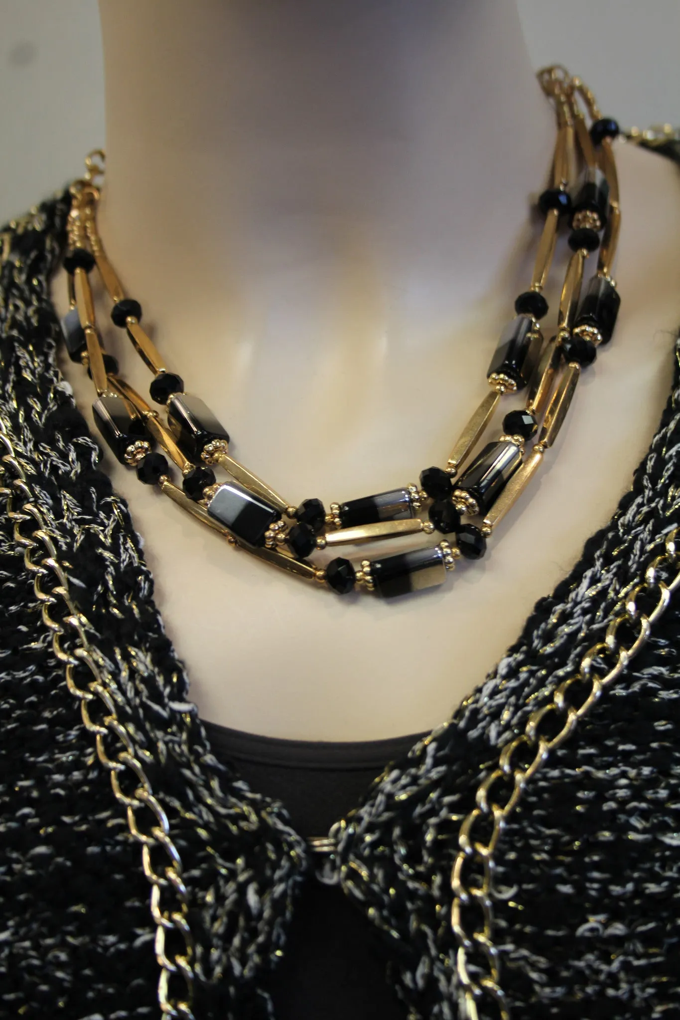 ADO | Three Layer Black, Gold, Silver Necklace
