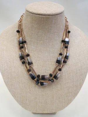 ADO | Three Layer Black, Gold, Silver Necklace