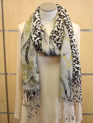 ADO | Wrap Black and Grey Leopard Chain Scarf