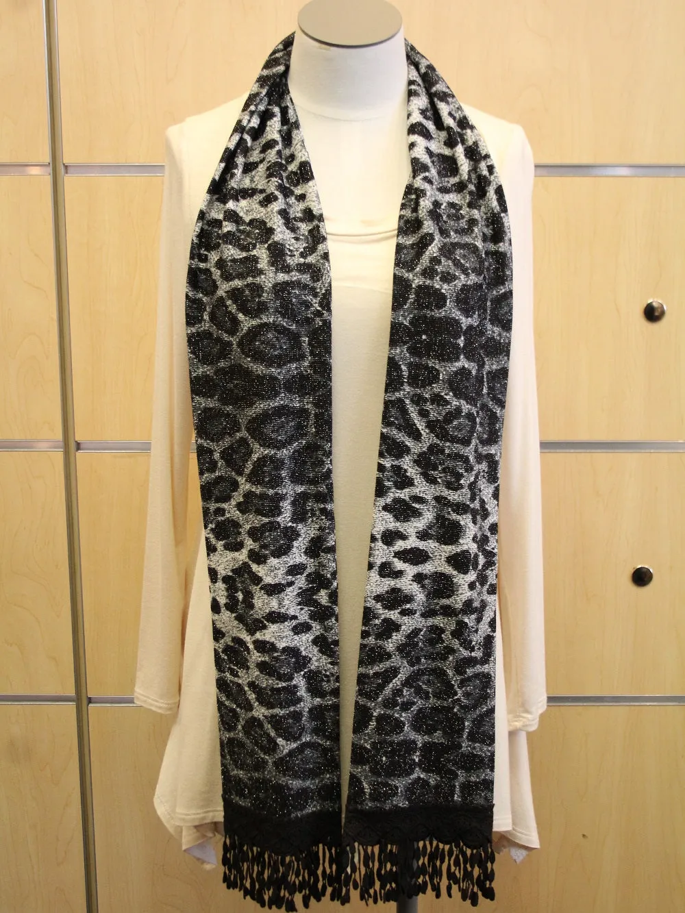 ADO | Wrap Black and Grey Leopard Sparkle Scarf