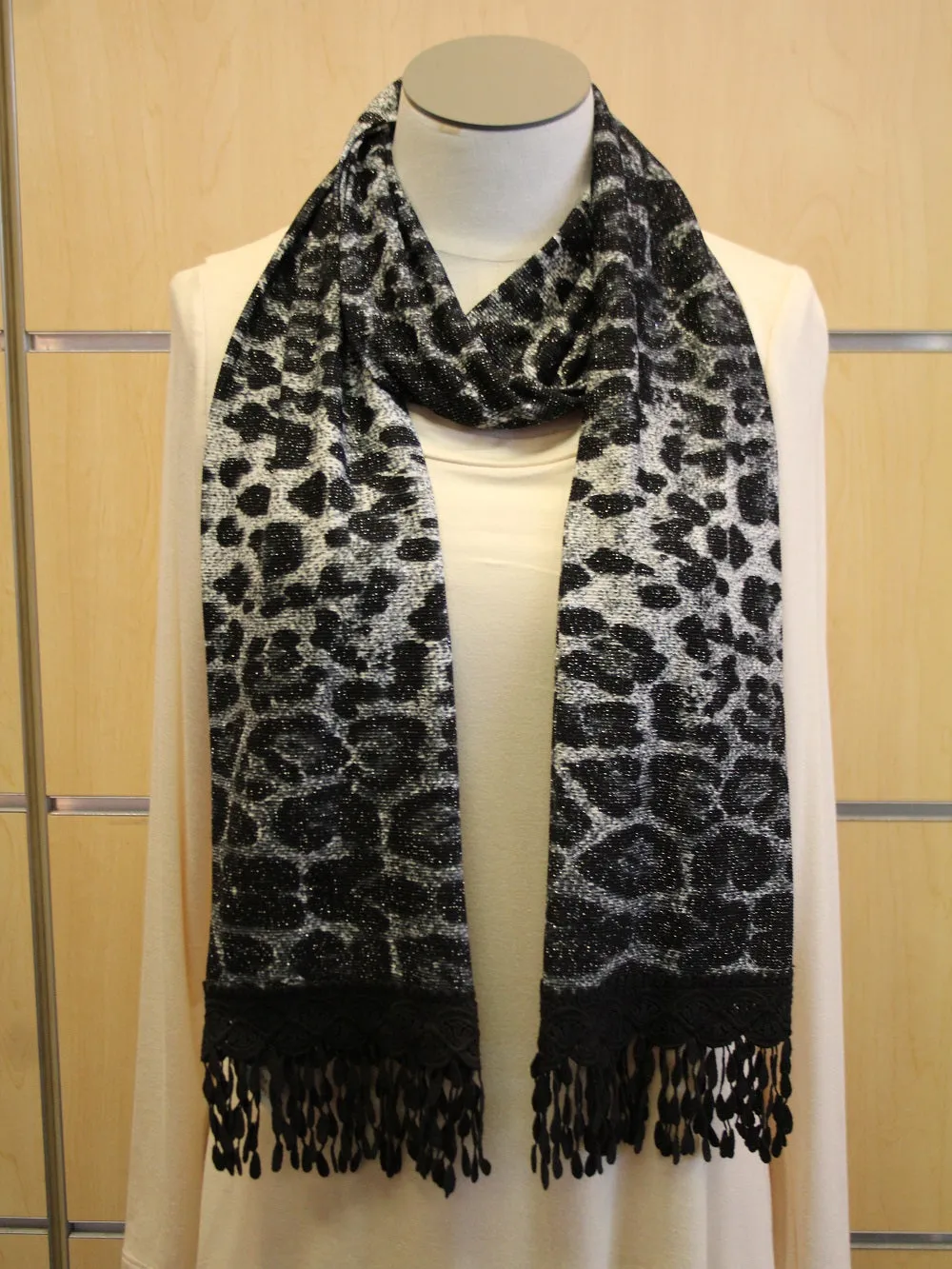 ADO | Wrap Black and Grey Leopard Sparkle Scarf