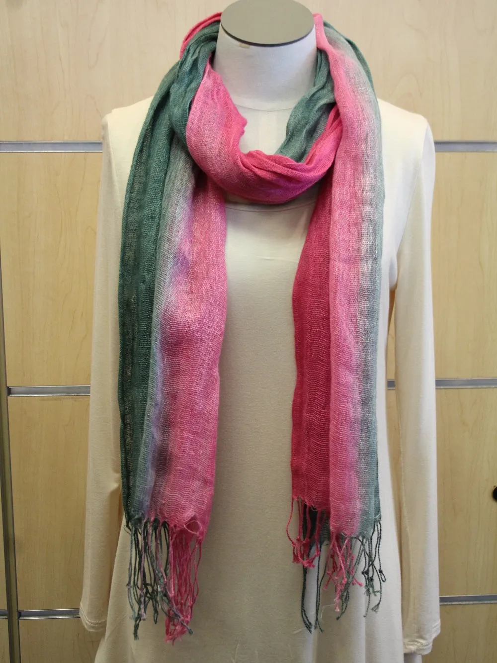 ADO | Wrap Dark Green and Pink Scarf