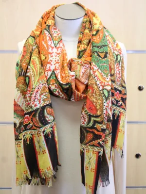 ADO | Wrap Orange & Multi Paisley Print Scarf