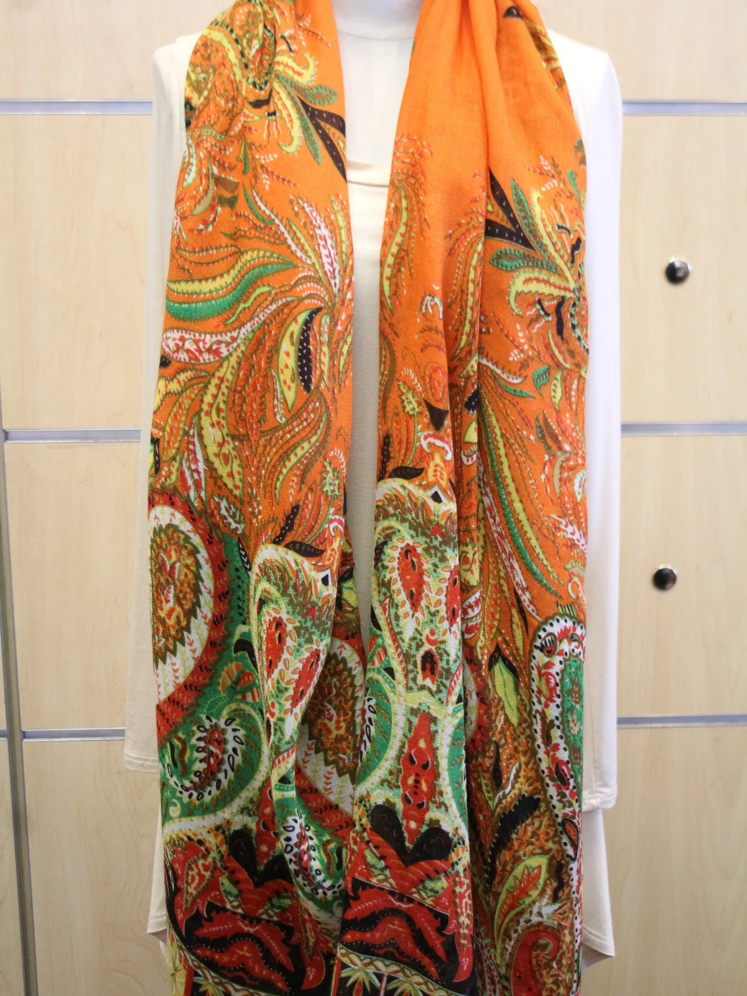 ADO | Wrap Orange & Multi Paisley Print Scarf