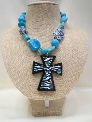 ADO | Zebra Turquoise Cross Necklace