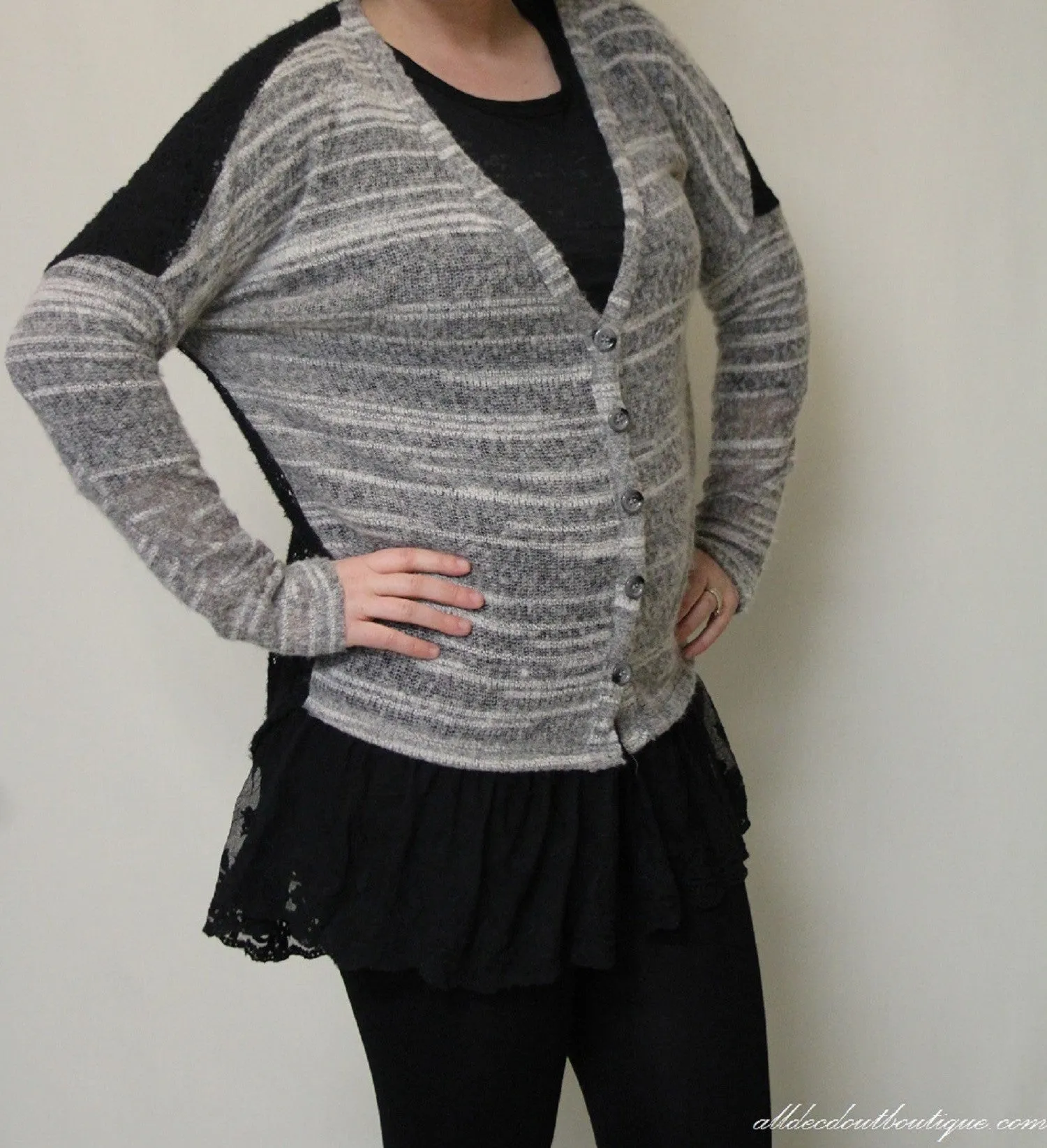 A'reve | Lace button Sweater Cardigan