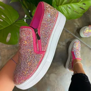 Back to college Joskaa 2024 New Women Flat Loafers Woman Rhinestone Shoes Female Autumn Casual Platform Women's Glitter Design Slip On Shoes Plus Size