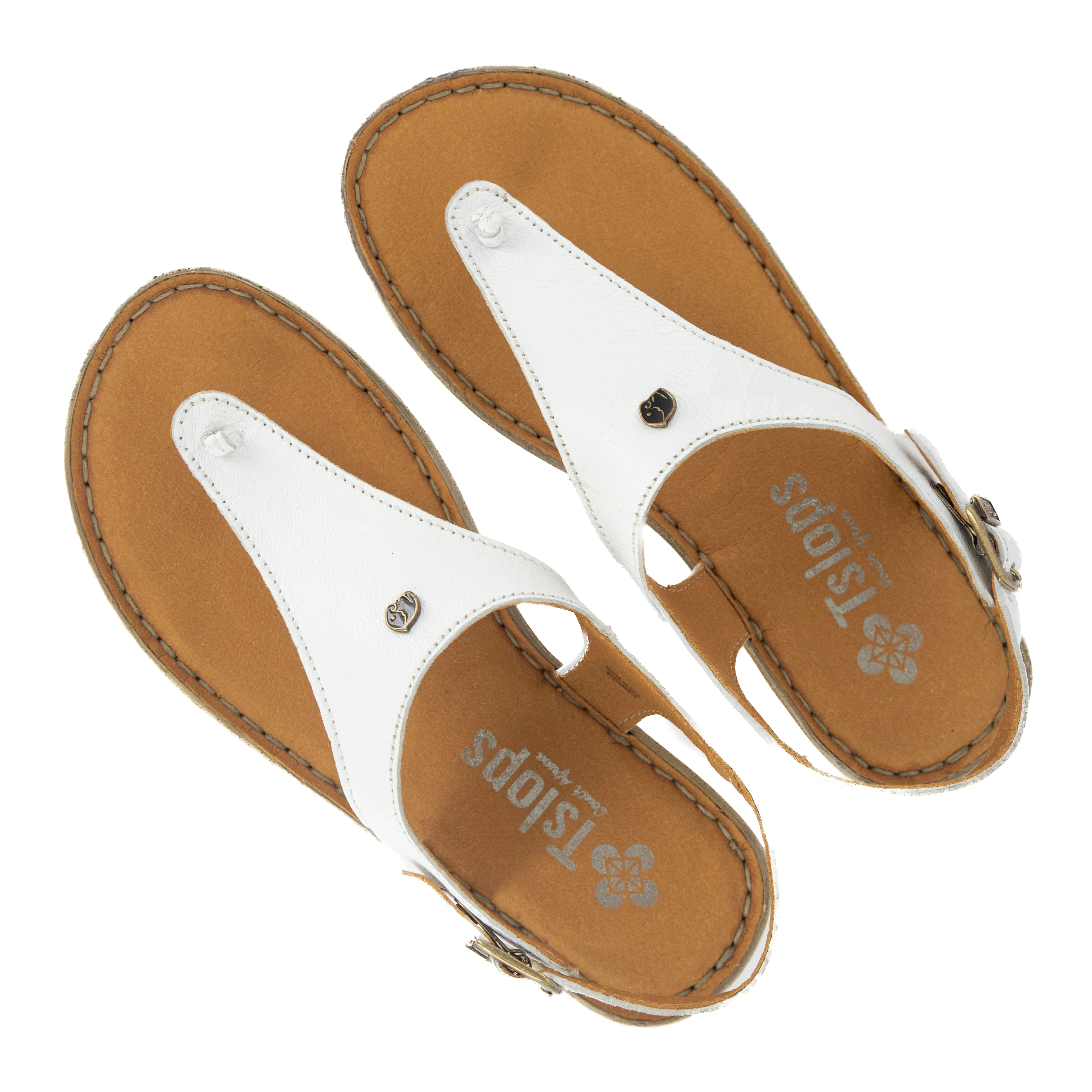 Barundi : Ladies Leather Tslops Wedge Heel Sandals in White Nappa