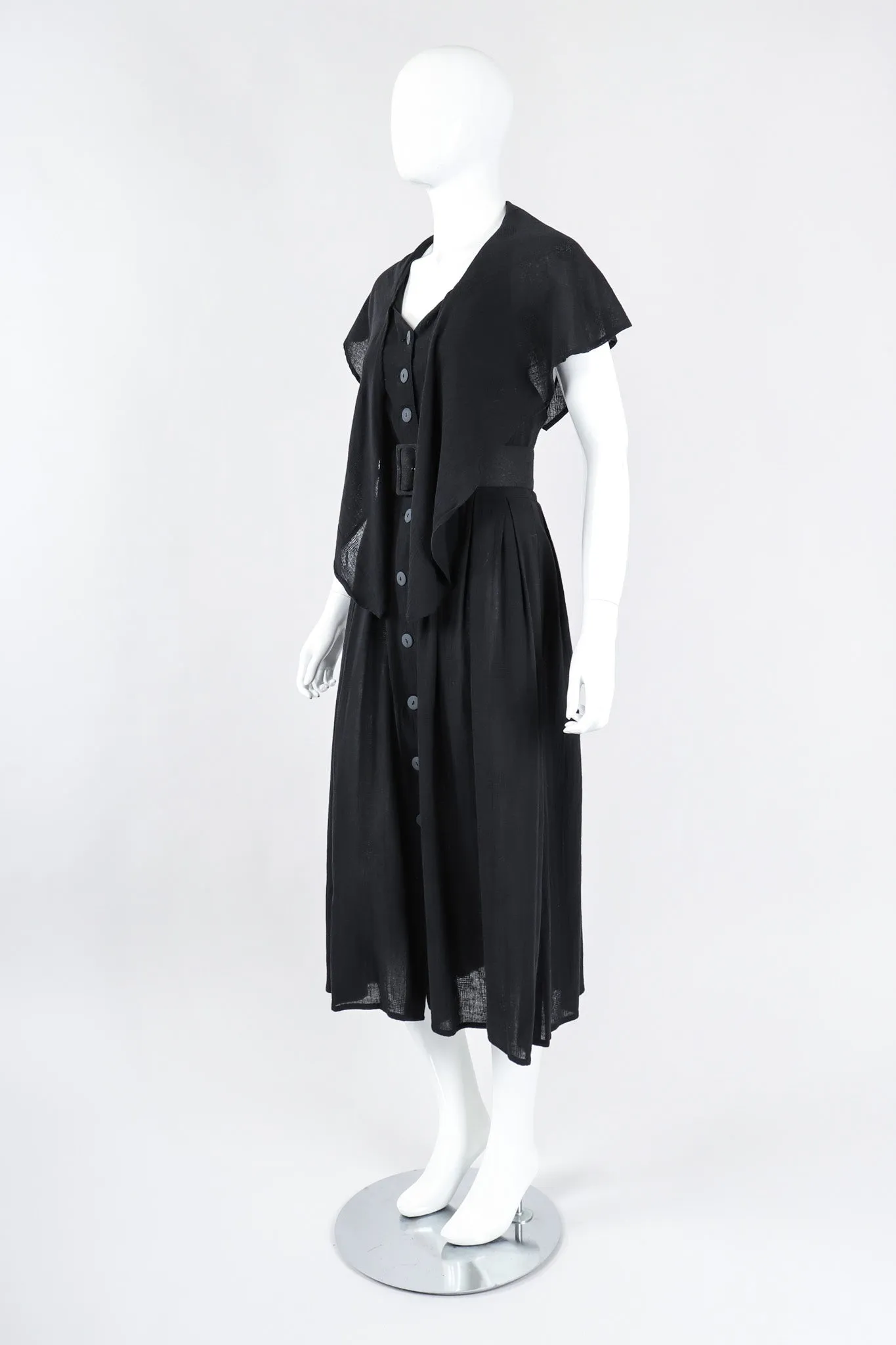 Belted Scarf Collar Dress