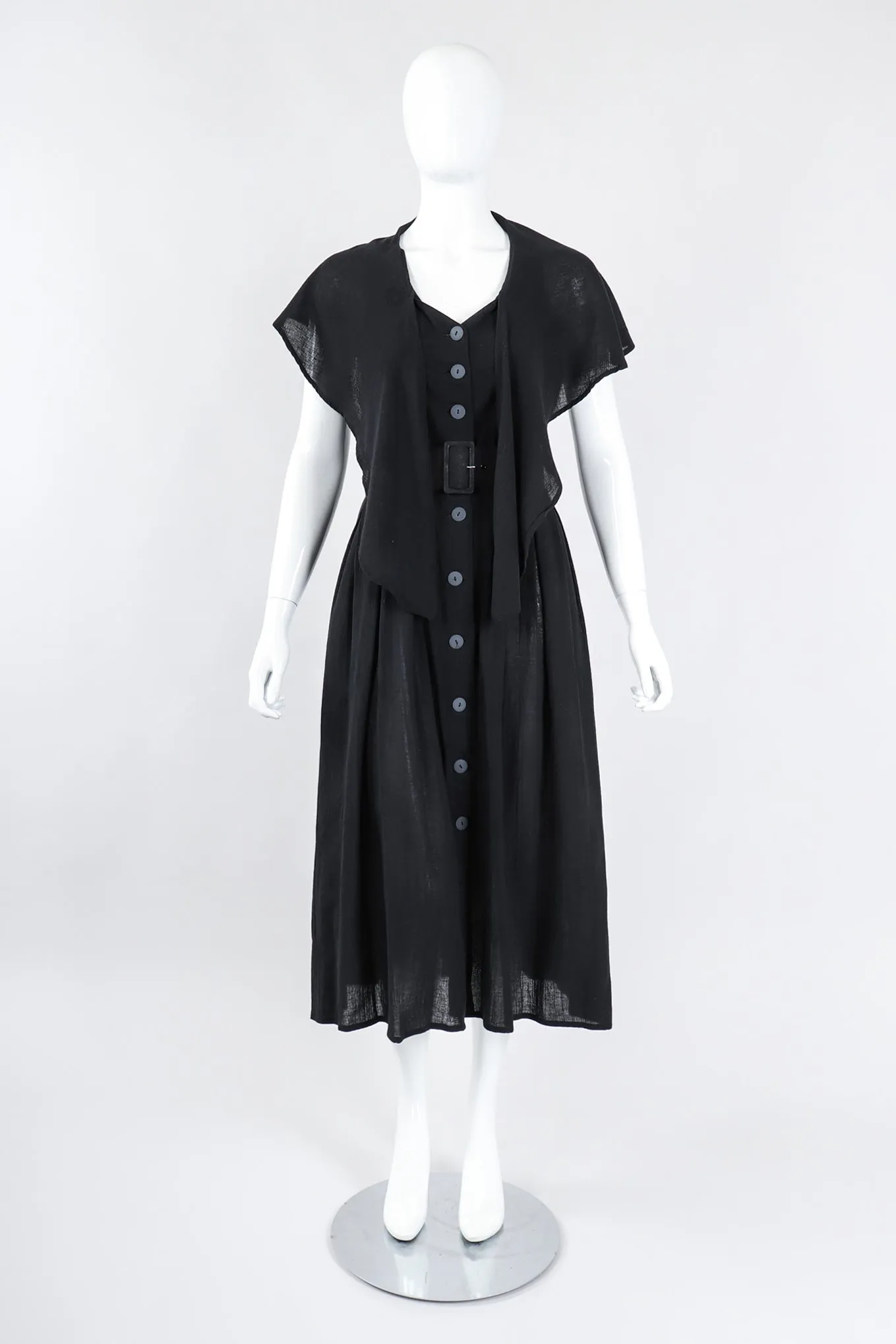 Belted Scarf Collar Dress