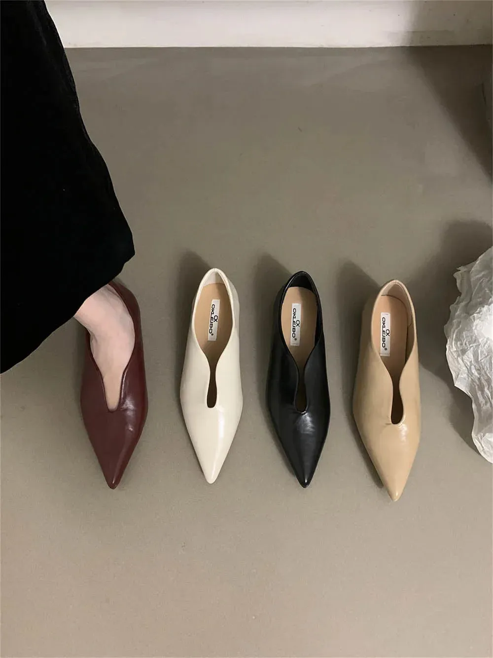 binfenxie  -  Fashion Women Flats Loafers Pointed Toe Shallow Slip On Flat Low Heels Black Red White Yellow Casual Mules Shoes Size 35-39