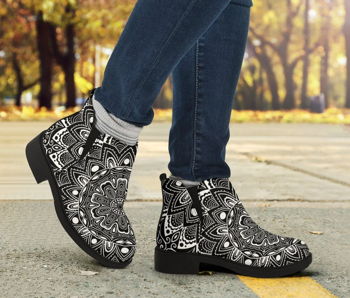 Black and White Mandala Fashion Boots