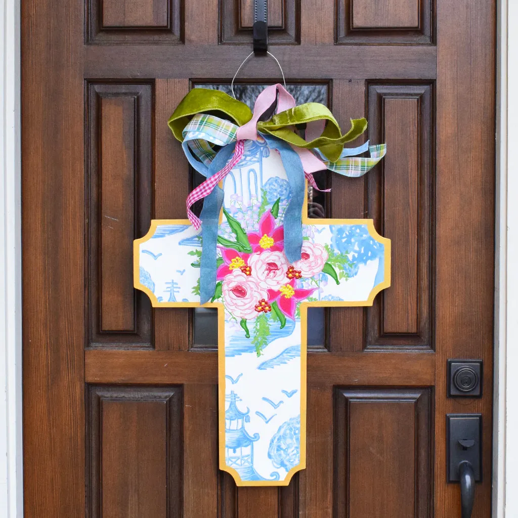 Blue Chinoiserie Cross Door Hanger