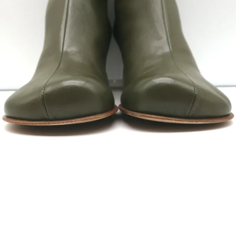 Bottega Veneta Bloc Ankle Boots Olive Stretch Leather Size 36