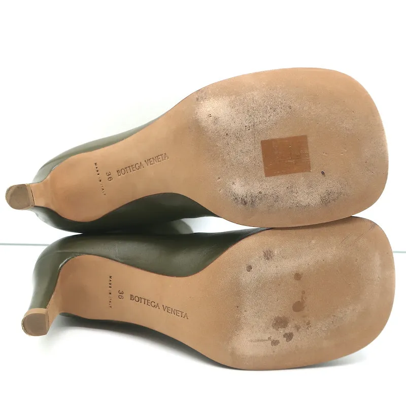 Bottega Veneta Bloc Ankle Boots Olive Stretch Leather Size 36