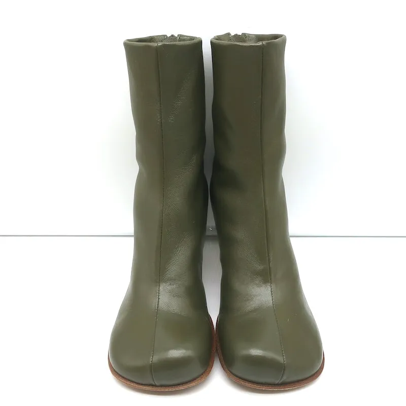 Bottega Veneta Bloc Ankle Boots Olive Stretch Leather Size 36