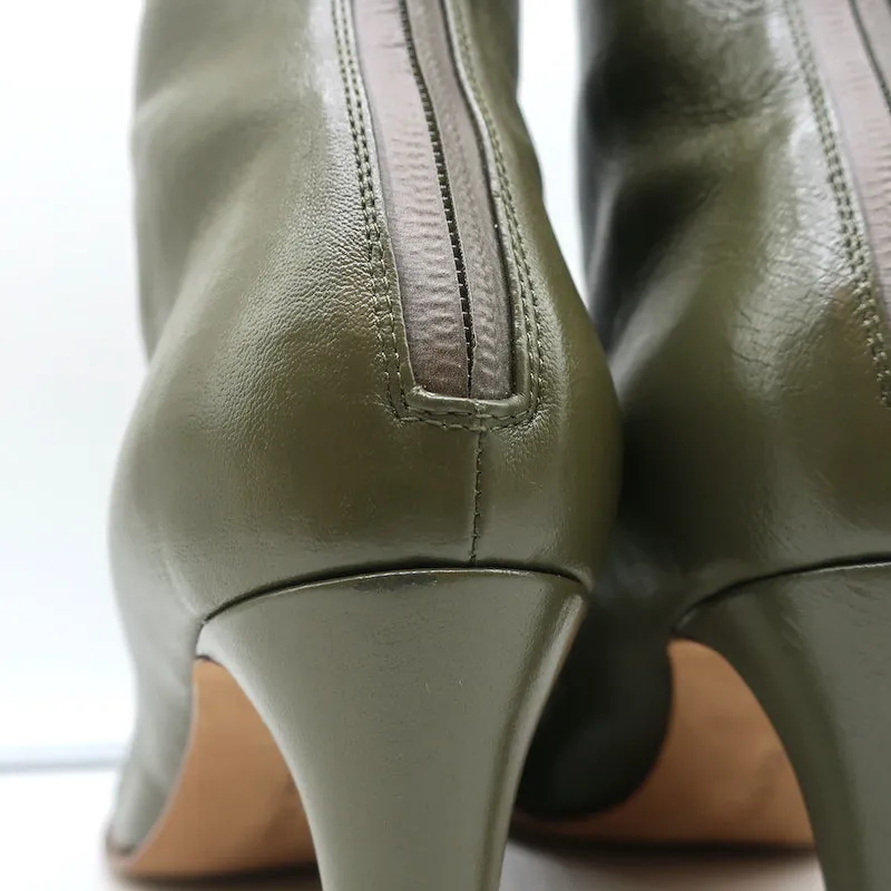Bottega Veneta Bloc Ankle Boots Olive Stretch Leather Size 36
