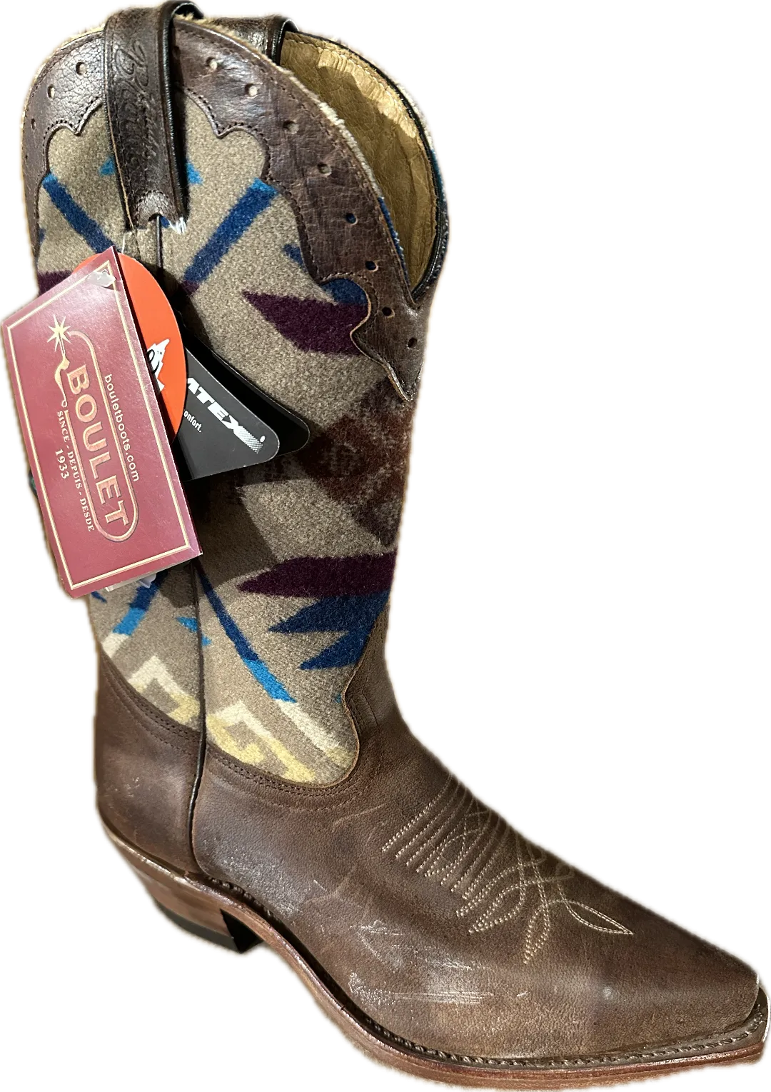 Boulet Women's Snip Toe, Brown Pendleton Wool Shaft Boots