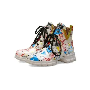 British style graffiti thick with newspaper pattern personality short boots