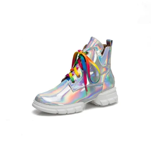 British style graffiti thick with newspaper pattern personality short boots