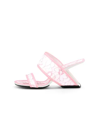 Camellia Lace Upper Leather Heeled Sandal - Pink