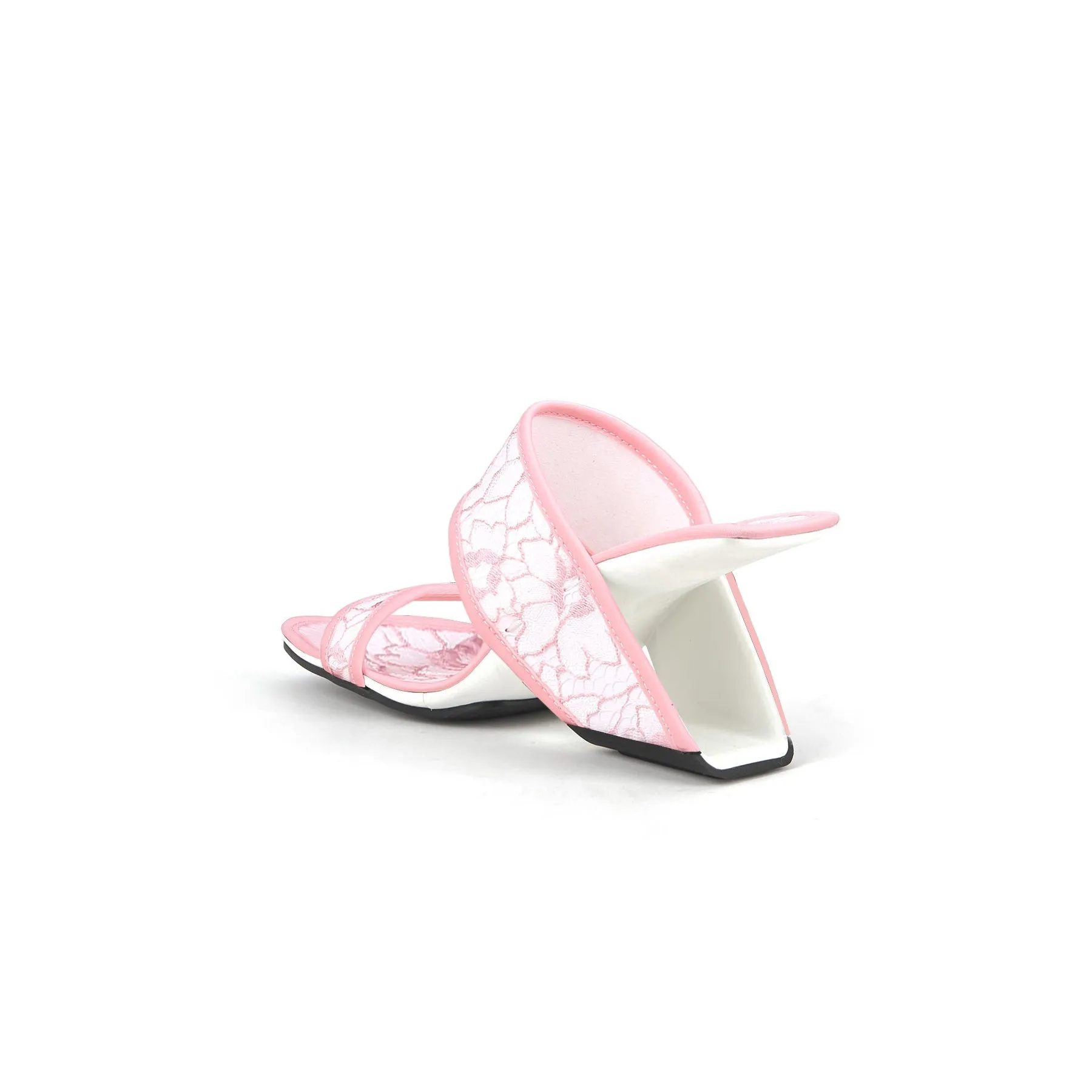 Camellia Lace Upper Leather Heeled Sandal - Pink