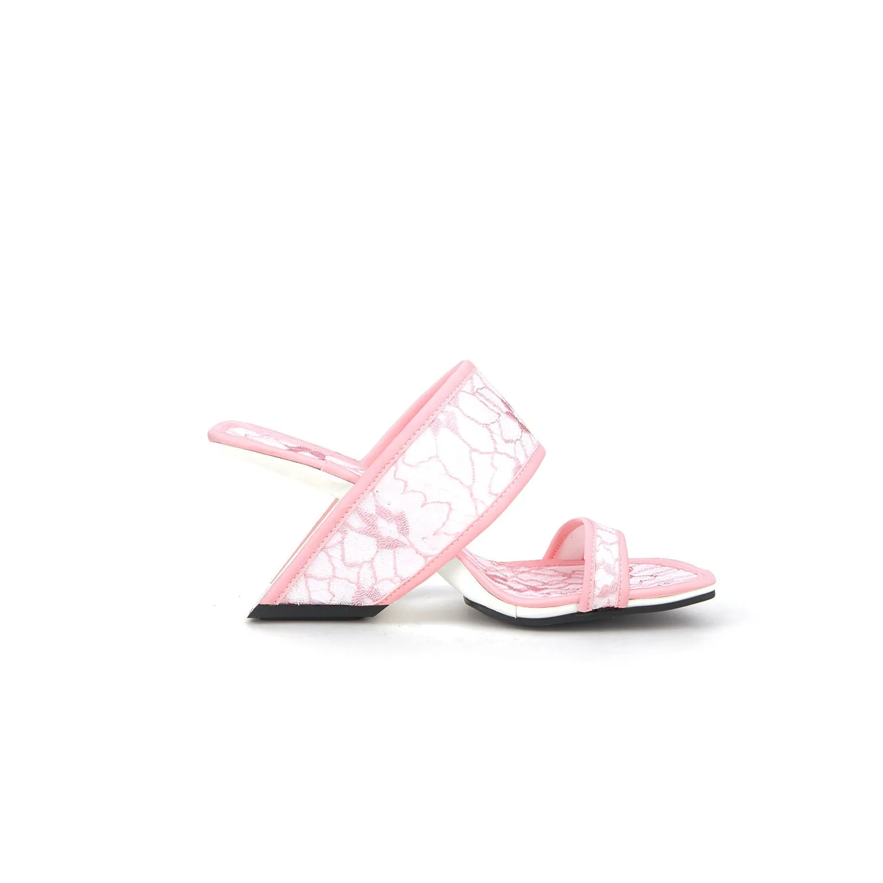 Camellia Lace Upper Leather Heeled Sandal - Pink
